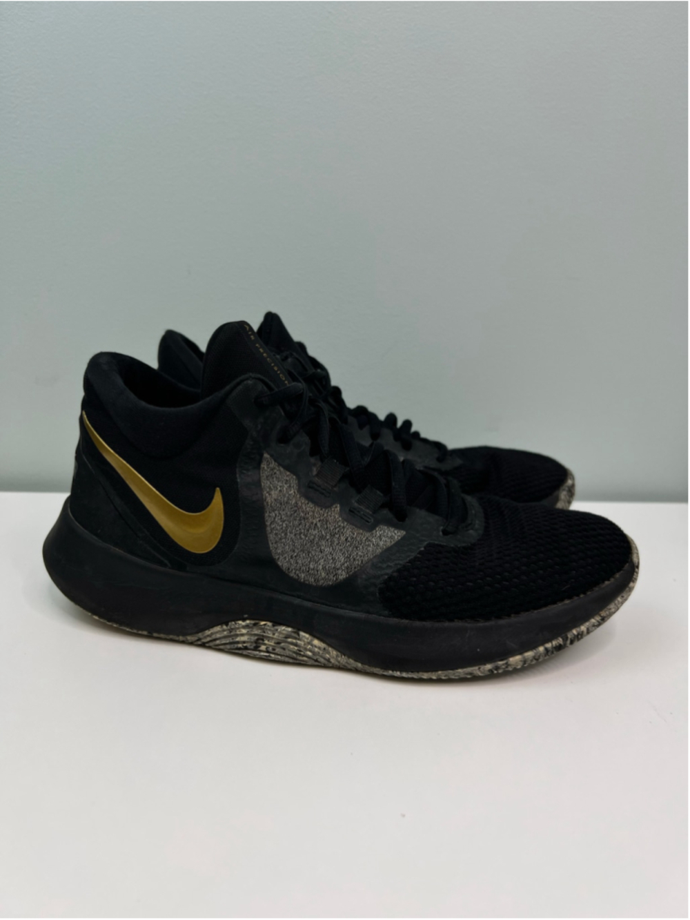 Nike Air Precision II Basketball Shoes Black Gold Mens Size 9.5 Metallic Sneaker